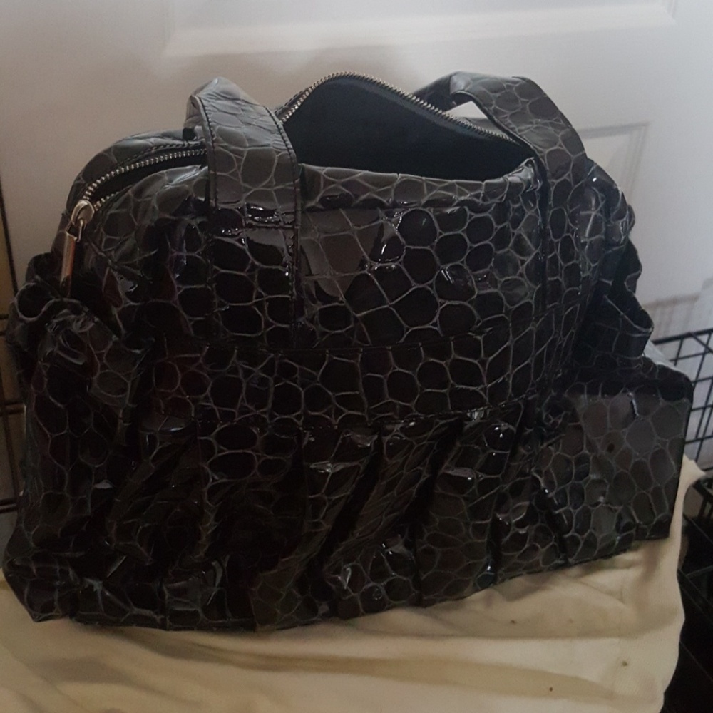 Handbag gray patent leather croc style bag